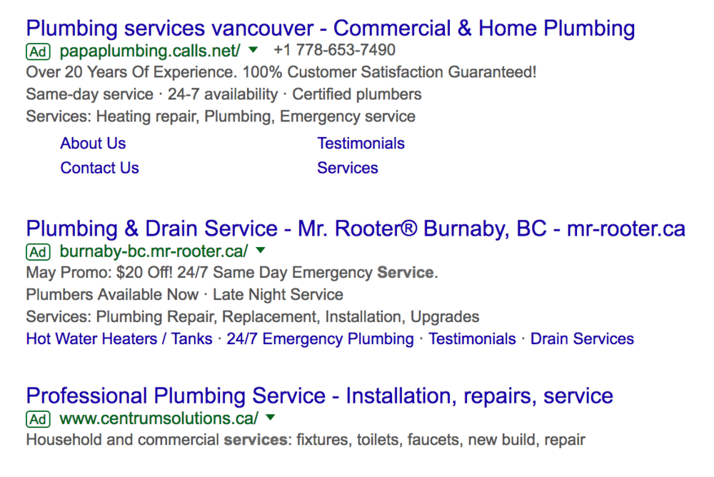 AdWords for a plumbing company